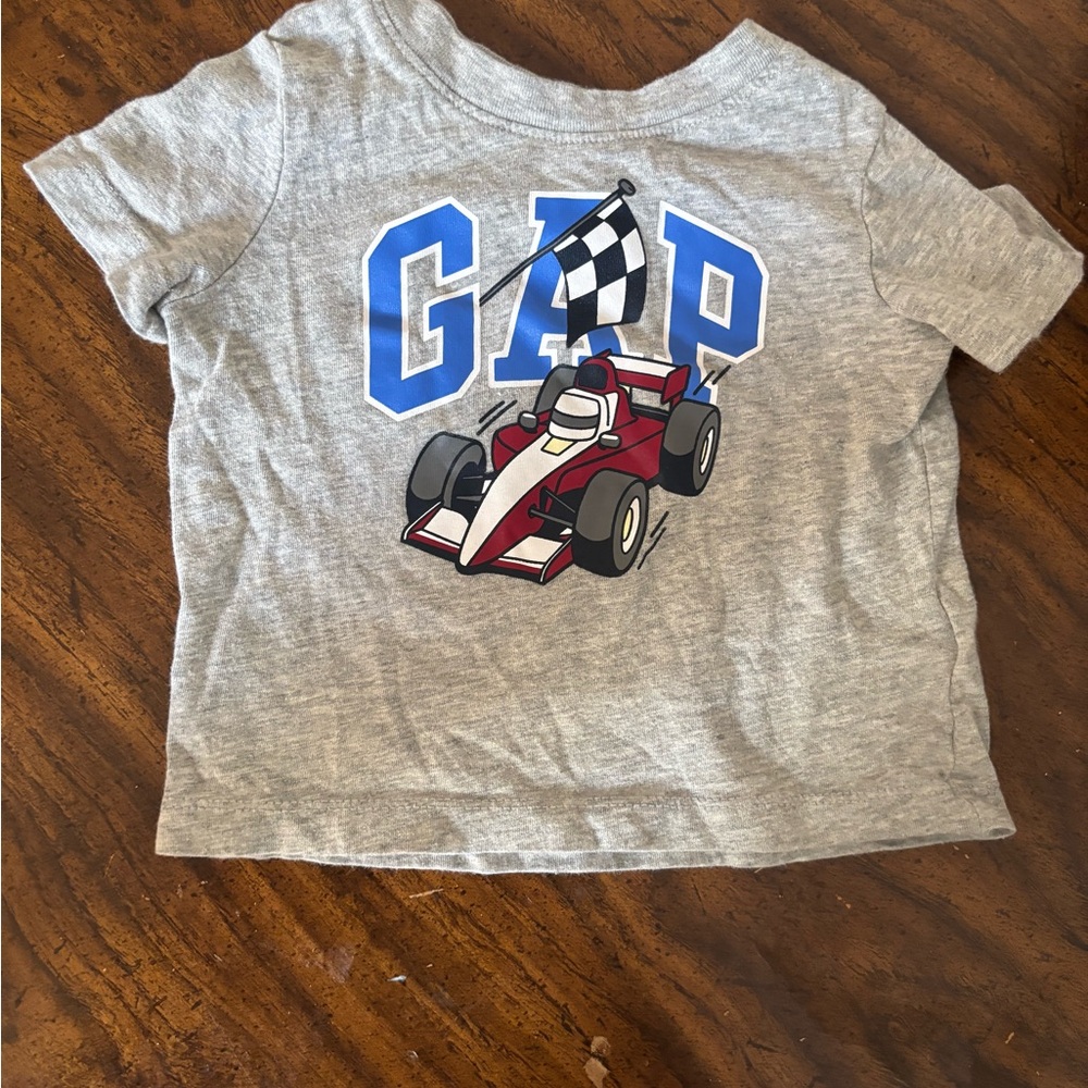 GAP Gray Tee with Blue Logo and Red Race Car